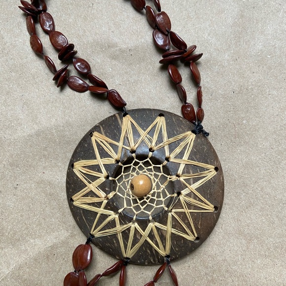 Unique Bohemian Handmade Wooden Beaded Necklace - Picture 2 of 2